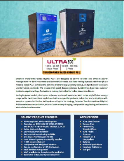 Smarten ULTRA ECO 100KVA/480V 3‐Phase Hybrid Inverter Transformer-Based